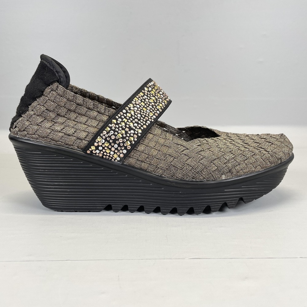 Bernie Mev Platform Wedge Shoes Womens Size 39 Bronze Metallic Mary Jane Comfort